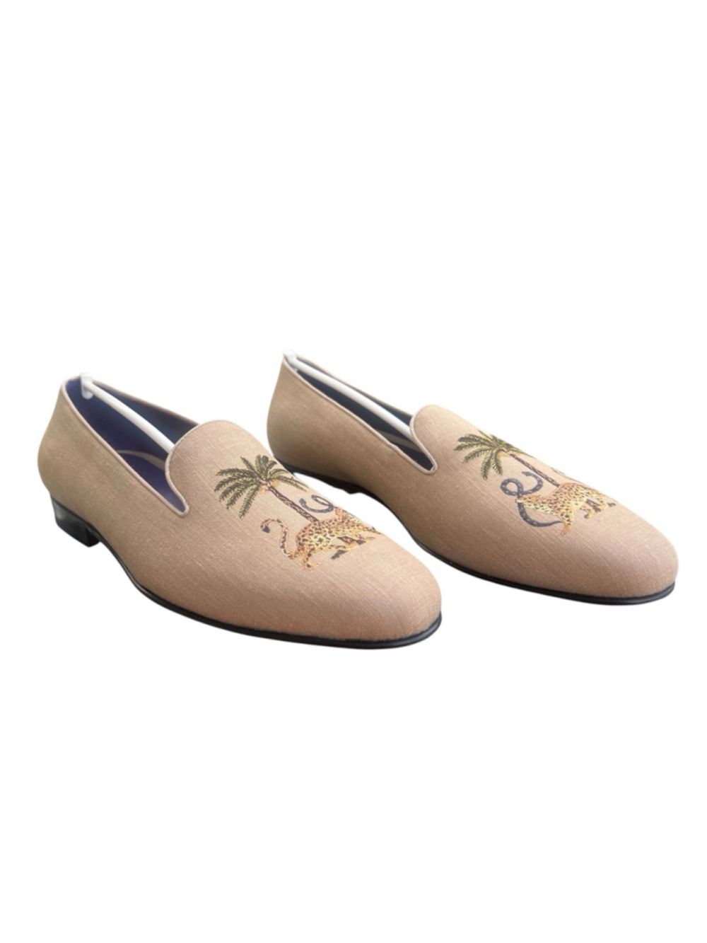 Ralph Lauren Purple Label Alonzo Palm Jaguar Linen Loafers Mens 9.5 Khaki Italy